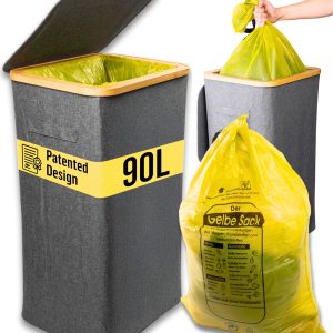 Kosz na śmieci Deco haus® 90L [dodatkowy worek wewnętrzny] - Stojak na worek na śmieci - Kosz na śmieci - Kosz z pokrywą - System na odpady kuchenne - Solidny stojak na worek na śmieci - Szary